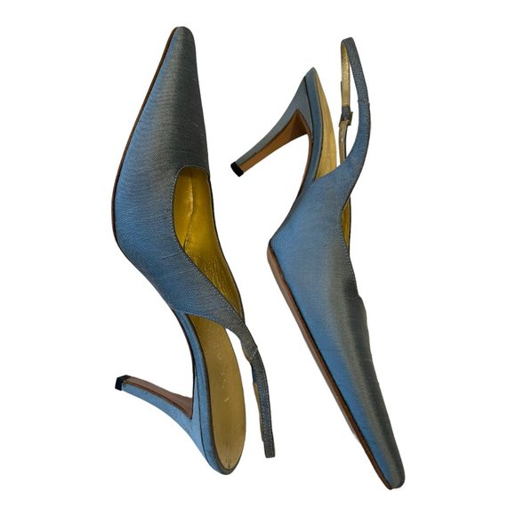 ESCADA Shoes Bryne Pale Blue Silk Slingback High Heel Pumps Size 37.5, US 7.5 - Picture 5 of 10